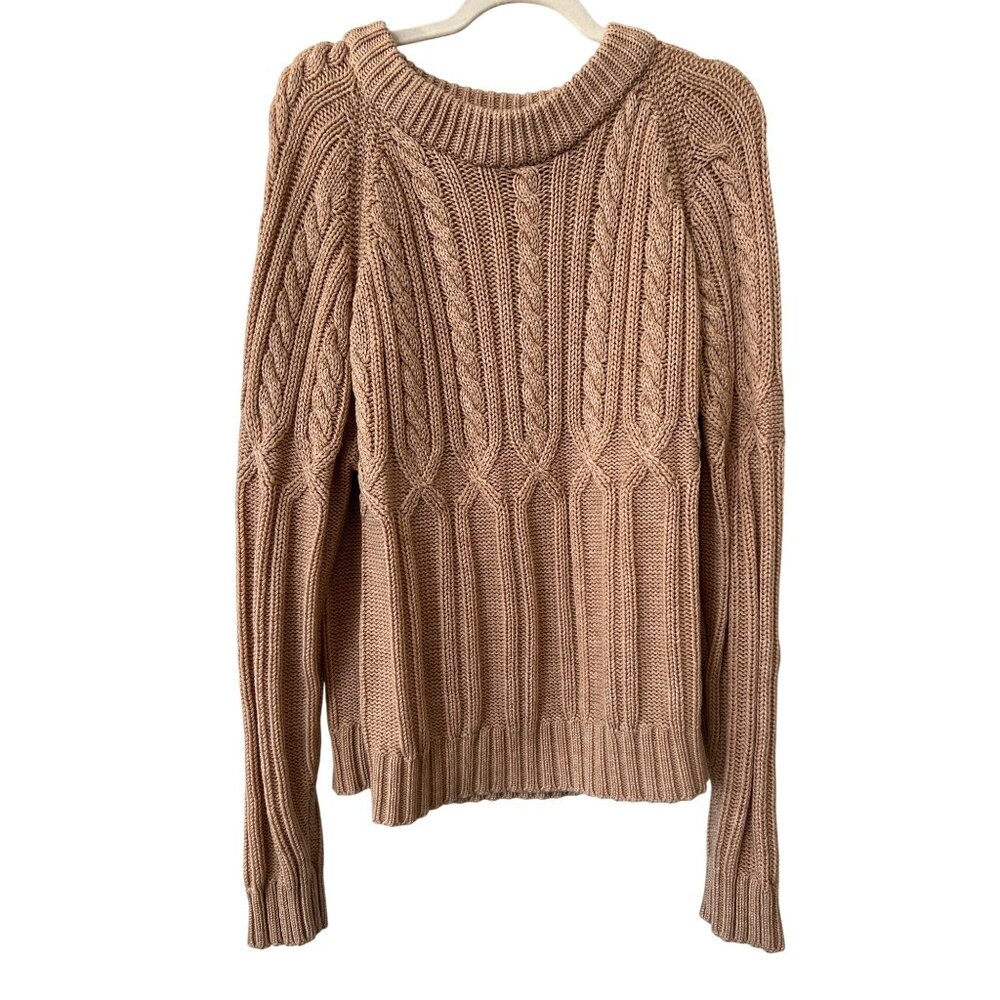 Vintage 80s Campus Rugged Country Sweater XL Chunky Cable Tan Virgin Acrylic